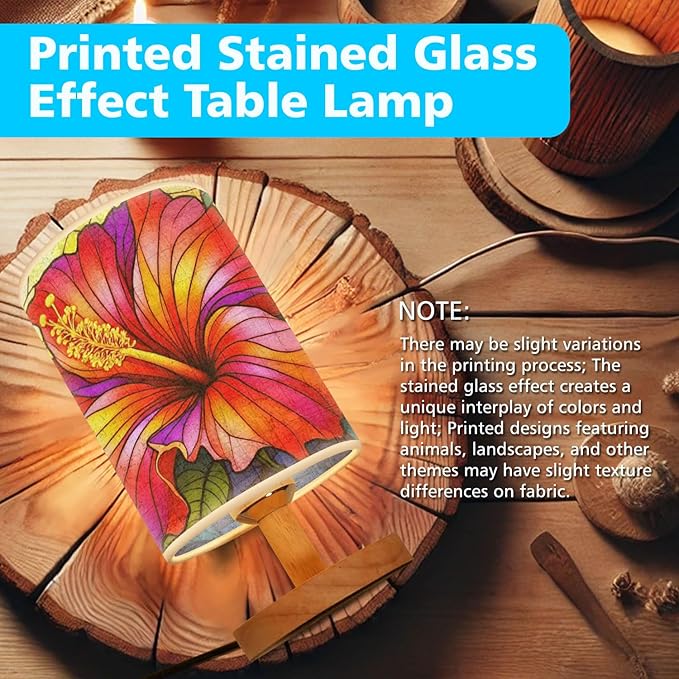 Hibiscus Table Lamp LED 3-Color Pressed Bedside, Hibiscus Shade Lamp with Wood Base for Bedroom Living Room Desk Office TL01