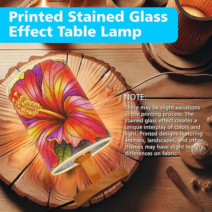 Hibiscus Table Lamp LED 3-Color Pressed Bedside, Hibiscus Shade Lamp with Wood Base for Bedroom Living Room Desk Office TL01