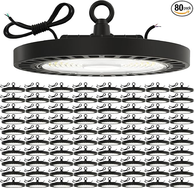 Sunco 80 Pack UFO LED High Bay Light, Lighting for Warehouse, 5000K Daylight, 150W, 21000 LM, 100-277V, Dimmable 0-10V, IP65 Waterproof, Super Bright, UL