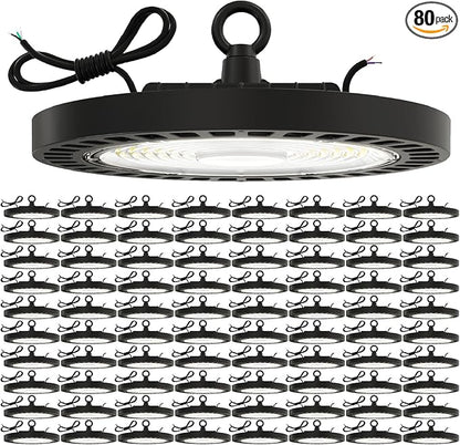 Sunco 80 Pack UFO LED High Bay Light, Lighting for Warehouse, 5000K Daylight, 150W, 21000 LM, 100-277V, Dimmable 0-10V, IP65 Waterproof, Super Bright, UL