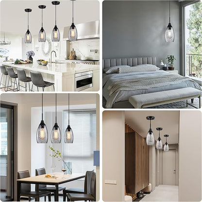 Black Seeded Glass Pendant Lamp Shade 4.72" Art Glass Chandeliers Cover Mini Oval Light Shade Replacement Shade Only Light Fixtures for Kitchen Island Pendant Light 1-Pack