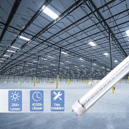 LightingWill LED T8 Light Tube 4FT, Daylight White 5000K, Dual-End Powered Ballast Bypass, 2000Lumen 18W (40W Equivalent Fluorescent Bulb Replacement), Clear Cover, AC85-265V Lighting Fixture, 4 Pack…
