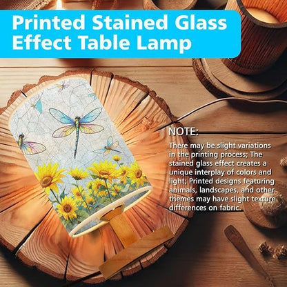 Dragonfly Table Lamp LED 3-Color Pressed Bedside, Dragonfly Shade Lamp with Wood Base for Bedroom Living Room Desk Office TL01