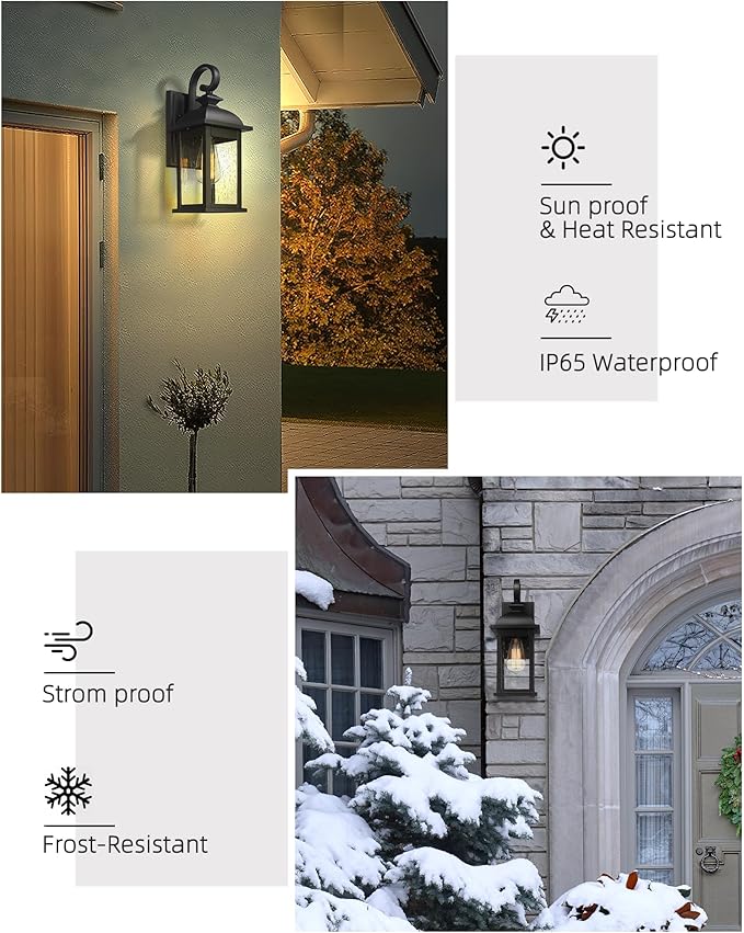 FEMILA 21" Outdoor Wall Light Fixture, 2 Pack Modern Outdoor Wall Sconce, Rust-Proof Waterproof Wall Light with Seeded Glass, Ideal for Porch, Patio, Entryway, Garage, 4FD54B2-2PK BK