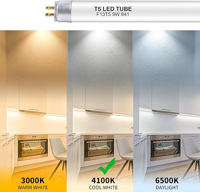 8 Pack 21 Inch F13T5/CW LED Replacement Bulbs, 4100K Cool White, T5 LED 9 Watts Replace Fluorescent Bulb with LED, Replacement Tube for Counter and Cabinet Fixture