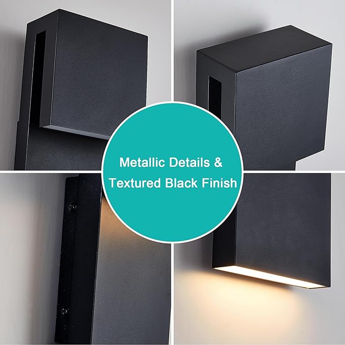 Modern Porch Lights with 2 Pack,Outdoor Indoor Integrated LED Wall Lights,2-Light Total 17W,3000K, Textured Black Finish,Outside Lights Waterproof for House Front Door Patio Garage
