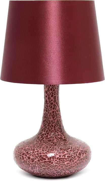 Simple Designs LT1143-RED Colored Glass Fusion Montage Table Lamp and Matching Faux Silk Shade for Entryway, Living Room, Hallway, Bedroom, Office, Red