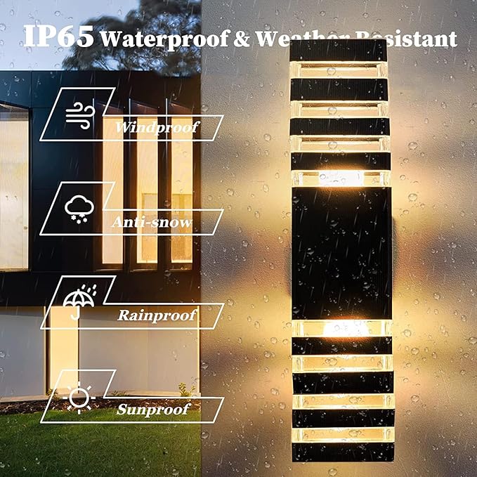 4Pack 18inch LED Square Up & Down Wall Lights,24W Outdoor Wall Light 4000K Day White Aluminum Body Waterproof IP65 LED Exterior Light Fixtures Wall Mount for House Patio Garage Garden