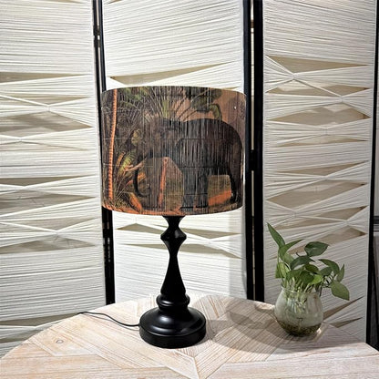 Bamboo Drum Lamp shade for table lamps and floor lamps With Tropical Colorful Animals Design, Art Deco, Rustic And Retro, Groovy Unique(size 11.8 Inch) (elephant)