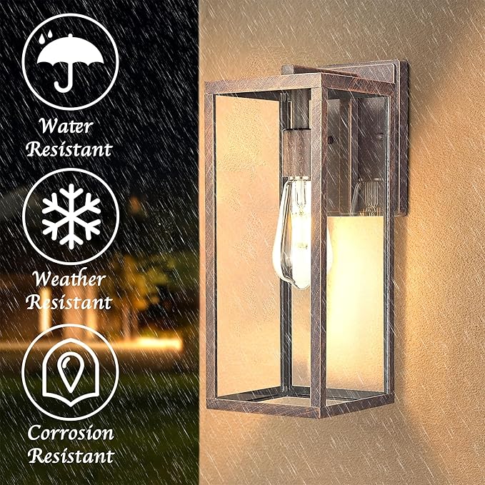 Bestshared Outdoor Wall Sconce Lights,Exterior Wall Lighting Fixtures with Clear Glass, Anti-Rust Vintage Outside Lantern Lamp for House Front Porch Doorway Patio (Rust, 15"-1 Pack)