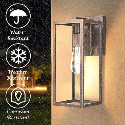 Bestshared Outdoor Wall Sconce Lights,Exterior Wall Lighting Fixtures with Clear Glass, Anti-Rust Vintage Outside Lantern Lamp for House Front Porch Doorway Patio (Rust, 15"-1 Pack)