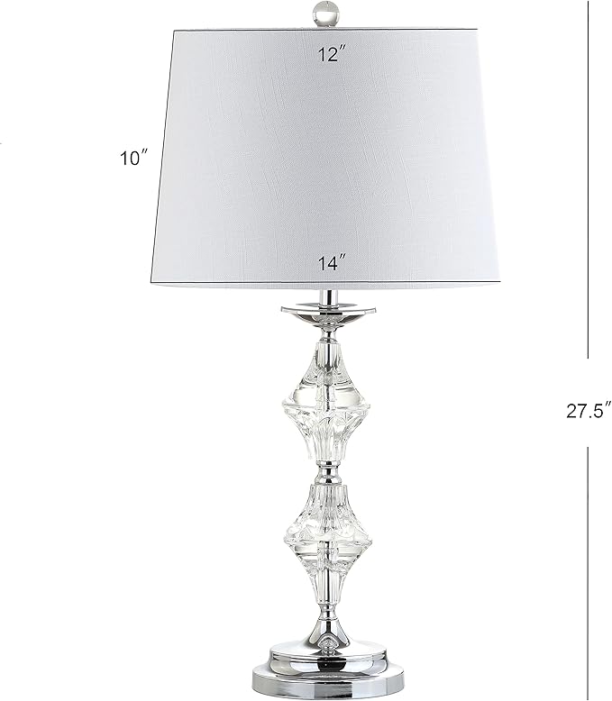 JONATHAN Y JYL2037A-SET2 27.5" Modern Glam Crystal Table Lamp Set of 2 for Bedroom Living Room, Traditional Stacked Crystal Bedside Nightstand Lamp with White Drum Shade, Clear/Chrome