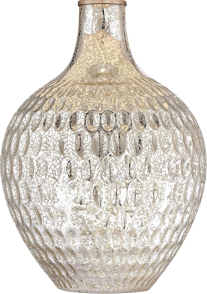 360 Lighting Waylon Modern Glam Luxury Table Lamp 28" Tall Dimpled Textured Mercury Glass Off-White Tapered Drum Shade Decor for Living Room Bedroom House Bedside Nightstand Home Office