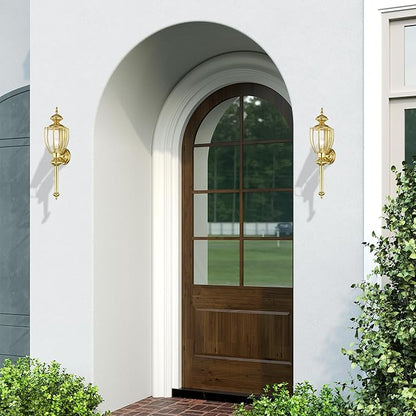 Livex Lighting 2112-02 Outdoor Wall Lantern with Clear Beveled Glass Shades, Polished Brass