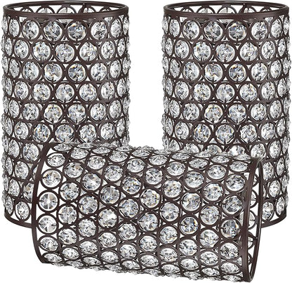 Doraimi Lighting 3 Pack Polyhedral Crystal Metal Pendant Ceiling Chandelier Wall Sconce Lamp Replacement Covers Shade Fixture Oil Rubbed Bronze Finish,1.66" Fitter Size,7.9" high*4.8" Diameter