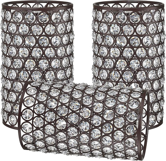 Doraimi Lighting 3 Pack Polyhedral Crystal Metal Pendant Ceiling Chandelier Wall Sconce Lamp Replacement Covers Shade Fixture Oil Rubbed Bronze Finish,1.66" Fitter Size,7.9" high*4.8" Diameter