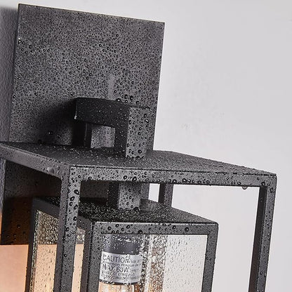 18"Ht Modern Industrial Outdoor Wall Light Fixture with Textured Black Anti-Rust Metal and Clear Glass, Wet Rated for Exterior House Porch Patio Outside Deck Garage Yard Front Door Garden