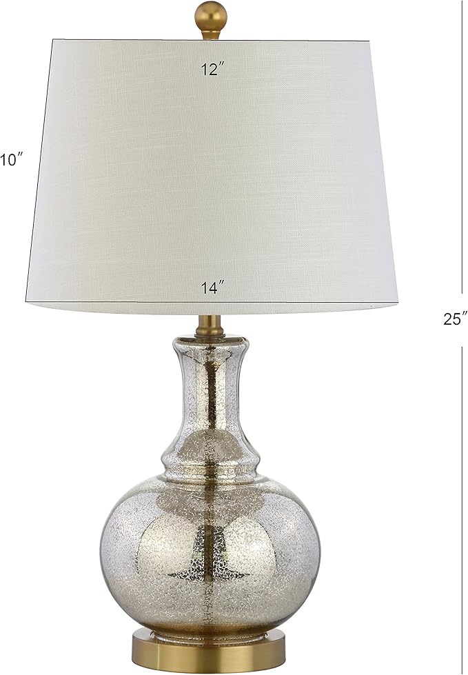 JONATHAN Y JYL1068A-SET2 25" Mercury Glass Table Lamp Set of 2 for Living Room Bedroom, Contemporary Glam Bedside Nightstand Lamps with White Linen Drum Shade and Brass Gold Base, LED Bulbs Included