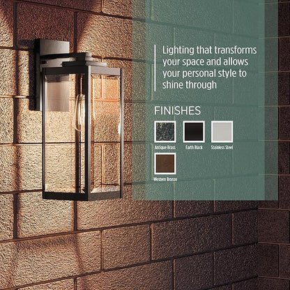 Quoizel Westover Modern Wall Sconce, 17 Inch Earth Black 1-Light Outdoor Light Fixture, Clear Beveled Glass Wall Lantern, 100 W, Industrial Design Wall Light for Porch, Patio, Gazebo or Yard