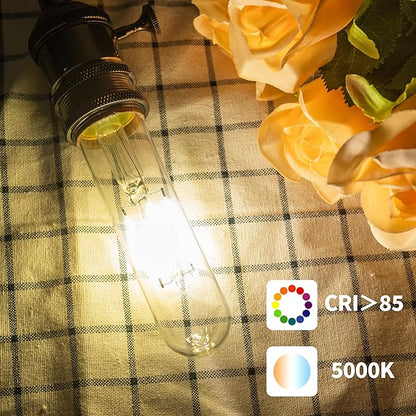 T10 Tubular Led Bulbs 60w Equivalent, Dimmable 5.25 Inch Led Tube Bulb, E26 T30 Edison Tubular Clear Light Bulbs, 5000K Cool White Long Skinny 6W 10 Pack
