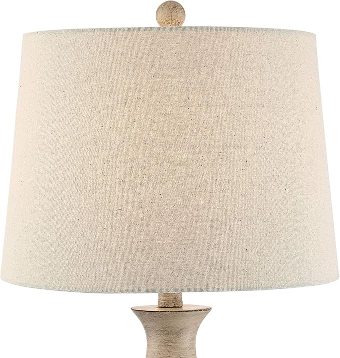 Regency Hill Serena Country Cottage Natural Traditional Table Lamps 27.5" Tall Set of 2 Cream Beige Gray Faux Wood Oatmeal Drum Shade for Living Room Bedroom House Bedside Nightstand Home