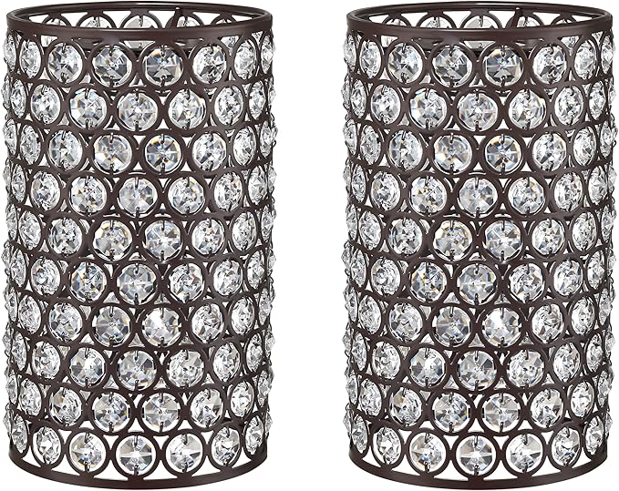 Doraimi Lighting 2 Pack Polyhedral Crystal Metal Pendant Ceiling Chandelier Wall Sconce Lamp Replacement Covers Shade Fixture Oil Rubbed Bronze Finish,1.66" Fitter Size,7.9" high*4.8" Diameter