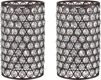 Doraimi Lighting 2 Pack Polyhedral Crystal Metal Pendant Ceiling Chandelier Wall Sconce Lamp Replacement Covers Shade Fixture Oil Rubbed Bronze Finish,1.66" Fitter Size,7.9" high*4.8" Diameter
