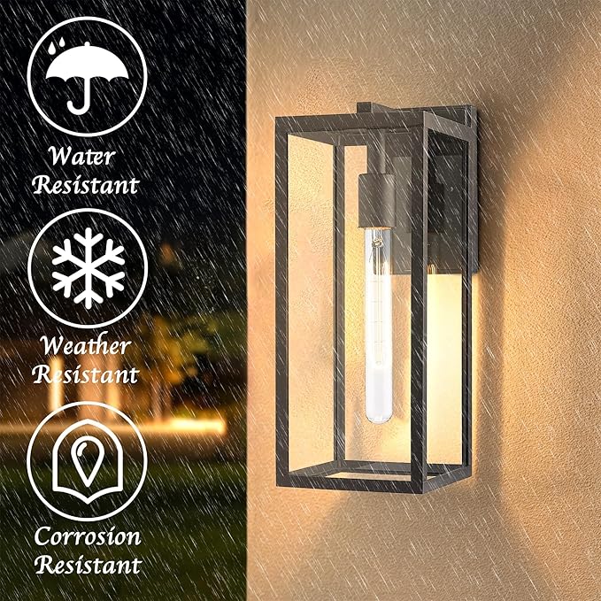 Bestshared Outdoor Wall Sconce Lights,15 Inch Exterior Wall Lantern with Clear Glass, Black Porch Sconce Lighting,Weather Resistant Outdoor Lights for House Garage Doorway Patio, E26 Socket (1 Pack)