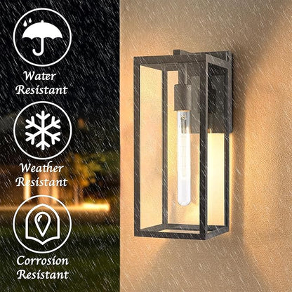 Bestshared Outdoor Wall Sconce Lights,15 Inch Exterior Wall Lantern with Clear Glass, Black Porch Sconce Lighting,Weather Resistant Outdoor Lights for House Garage Doorway Patio, E26 Socket (1 Pack)
