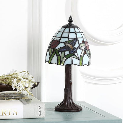 JONATHAN Y JYL8014A 12" Tiffany-Style Hummingbird Table Lamp, Traditional Bronze Accent Lamp with Handcrafted Stained Glass Shade for Bedroom Nightstand, Living Room, Desk, LED Bulb Included