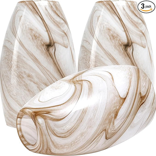 GO&SO Honey-Bronze Gradient Flow Pendant Light Shade, 7.8"H Oval Fixture, 1.57" Fitter, 3 Pack Kitchen Pendant Lighting Over Island -Hand-Blown Fluid Line Texture,for Chandelier Replacement Shades Set