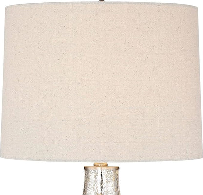 360 Lighting Waylon Modern Glam Luxury Table Lamp 28" Tall Dimpled Textured Mercury Glass Off-White Tapered Drum Shade Decor for Living Room Bedroom House Bedside Nightstand Home Office
