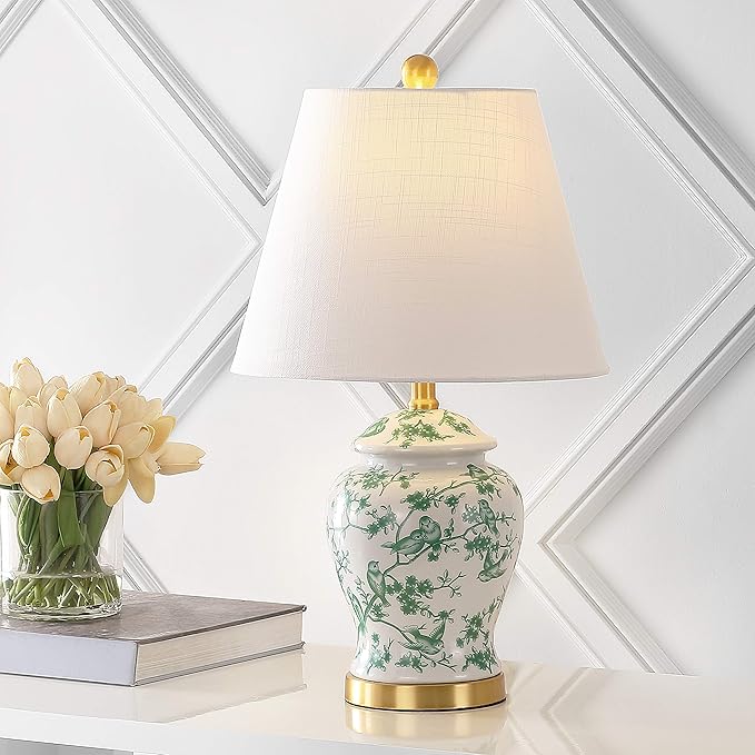 JONATHAN Y JYL3005B Penelope 22" Chinoiserie Classic LED Table Lamp Cottage Traditional Bedside Desk Nightstand for Bedroom Living Room Office College Bookcase LED Bulb Included, Green/White