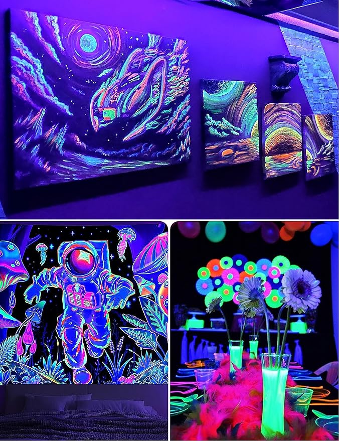 UNILAMP Black Light Bulbs: A19 9W UV Black Light Bulb, UVA 385-400nm, Black Light for Glow in The Dark for Face Body Paint, Blacklights Party, Halloween Decoration, 4 Pack