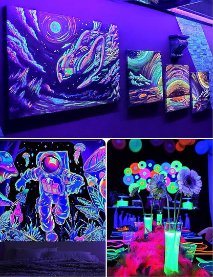 UNILAMP Black Light Bulbs: A19 9W UV Black Light Bulb, UVA 385-400nm, Black Light for Glow in The Dark for Face Body Paint, Blacklights Party, Halloween Decoration, 4 Pack