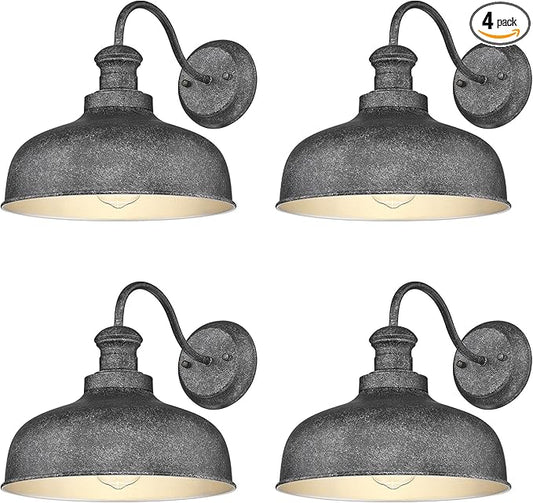 Outdoor Farmhouse Barn Light, Outside Wall Sconce, Weather Resistant Anti-Rust Farmhouse Exterior Wall Lighting Fixture, Outdoor Lantern Lamp for Porch, Garage, Patio, Entryway (Antique Black, 4 Pack)