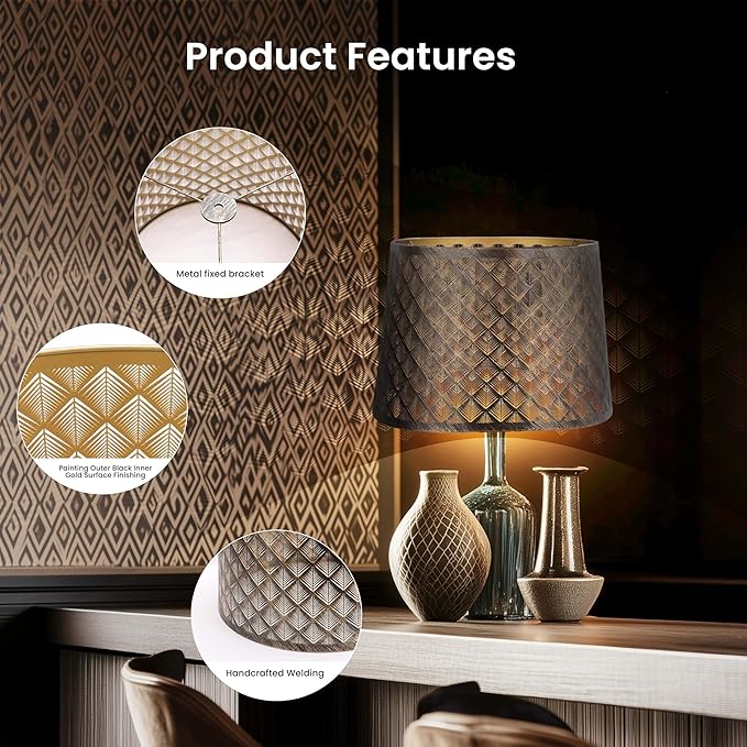 Metal Etching Arrow Lamp Shade, ALUCSET Drum Lampshade for Table Lamps and Floor Lamps, Unique Arrow Design, Antique Bronze Gold Plating 10" Top X 12" Bottom X 8" High, Spider Fitter