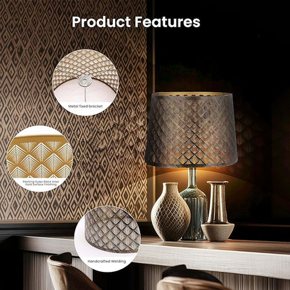Metal Etching Arrow Lamp Shade, ALUCSET Drum Lampshade for Table Lamps and Floor Lamps, Unique Arrow Design, Antique Bronze Gold Plating 10" Top X 12" Bottom X 8" High, Spider Fitter
