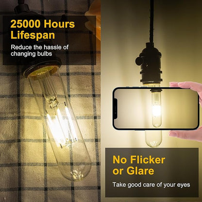 T10 Tubular Led Bulbs 60w Equivalent, Dimmable 5.25 Inch Led Tube Bulb, E26 T30 Edison Tubular Clear Light Bulbs, 5000K Cool White Long Skinny 6W 10 Pack