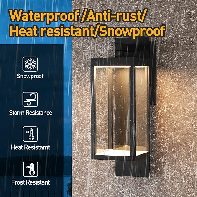Dusk to Dawn Outdoor Wall Porch Light, 800Lm Modern Sconce 3000K, LED Matte Black Exterior Fixtures, Mounted Patio Lamps, Waterproof for Garage Walkway Backyard Garden