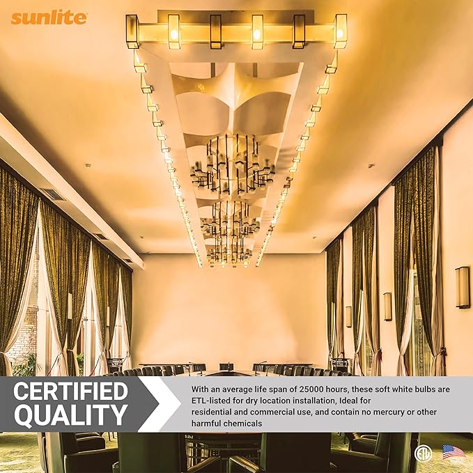 Sunlite G16.5 Light Bulb LED, 7 Watts (60W Equiv.), 500 Lumens, Dimmable, Type G Globe Shape E12 Candelabra Base, Short Bulbs, Vanity Mirror Bulbs, 2700K Soft White, Clear, 3 Count