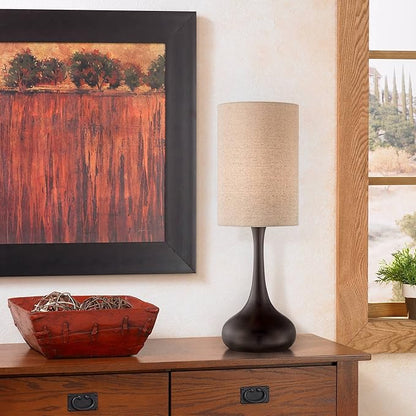 360 Lighting Droplet 24 1/2" High Mid Century Modern Table Lamp Brown Espresso Bronze Finish Metal Single Fabric Tan Cylinder Shade Living Room Bedroom Bedside Nightstand House Office Home Reading