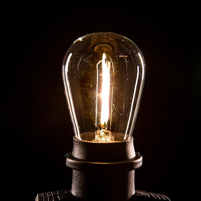 Hometown Evolution, Inc. E26 Commercial String Lights with 16 Gauge Wire (24 Foot 12 Socket, S14 LED Filament 1 Watt Bulbs)