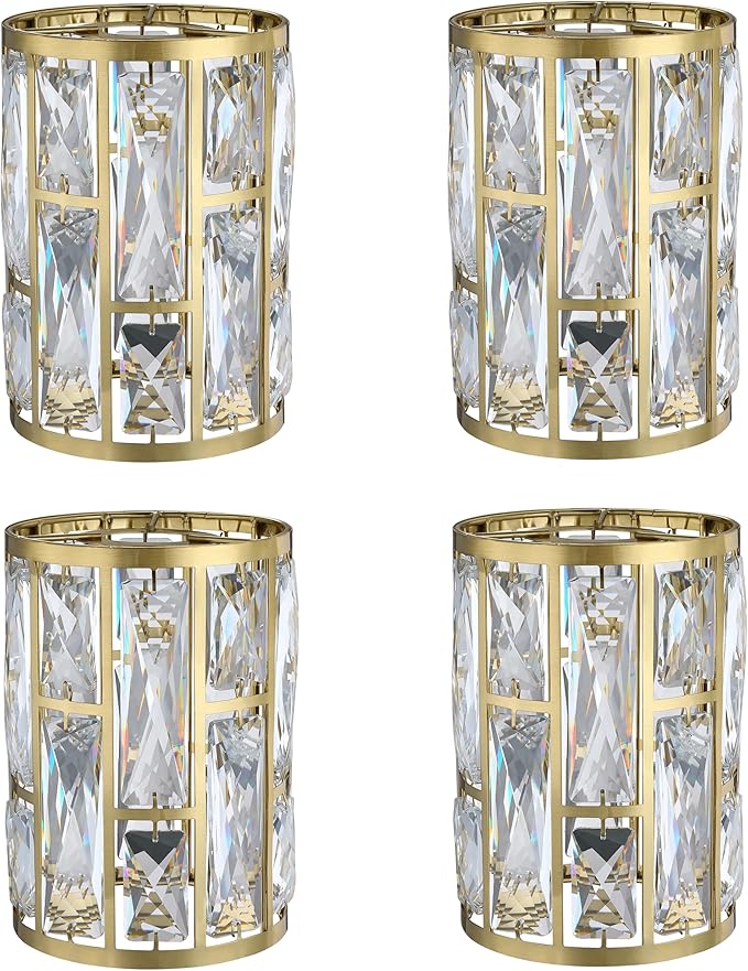 Doraimi Lighting 4 Pack Crystal Metal Pendant Ceiling Chandelier Wall Sconce Lamp Replacement Covers Shade Fixture Gold Finish,1.66" Fitter Size,7.1" high*5.3" Diameter