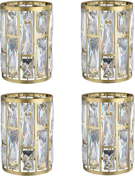 Doraimi Lighting 4 Pack Crystal Metal Pendant Ceiling Chandelier Wall Sconce Lamp Replacement Covers Shade Fixture Gold Finish,1.66" Fitter Size,7.1" high*5.3" Diameter