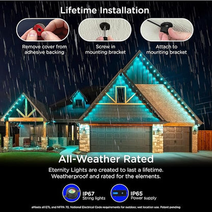 Enbrighten Vibe Eternity Permanent Outdoor Lights, 50ft, 36 RGBWIC LEDs, Smart Everyday Accent Lights, IP67 Waterproof, Compatible with Alexa, Google Home, Black, 82729