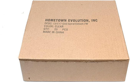 Hometown Evolution, Inc. Box of 25 G50 Spiral Edison 2 Inch 7 Watt C9 E17 Base Replacement Bulbs