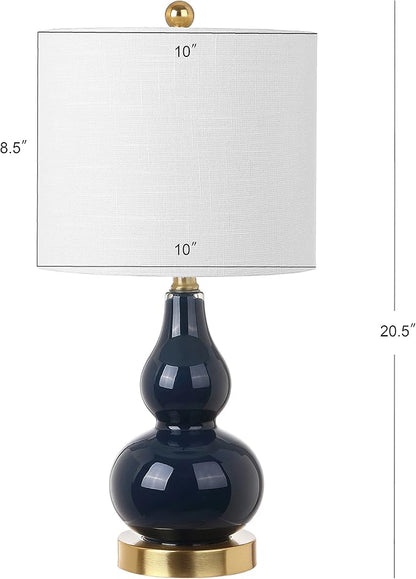 JONATHAN Y JYL1028F-SET2 20.5" Navy and Gold Glass Gourd Table Lamp Set of 2, Modern Glam Bedside Nightstand Lamps for Bedroom, Living Room, Office, End Table with White Linen Drum Shade