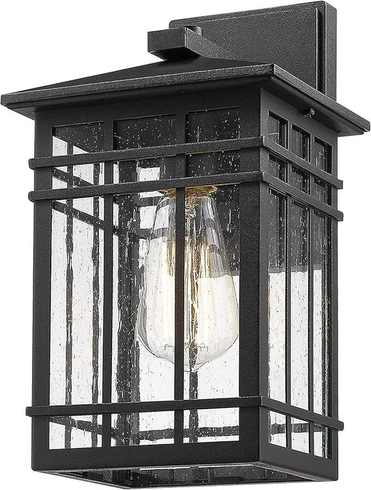 Outdoor Wall Lantern, Exterior Light Fixture Wall Mount, 1-Light Waterproof Outdoor Lighting Fixture with Seeded Glass for Porch, Garage, Patio, Hallway, Entryway, Black