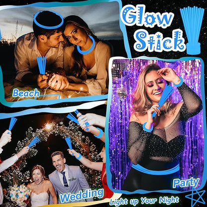 ILHSTY 100 pk 8'' Blue Glow Sticks Glow Necklaces In The Dark Party Favor Supplies Bright GlowSticks Bulk for Birthday Valentine Carnival Christmas New Year Halloween 4th of July Party (Blue*100)